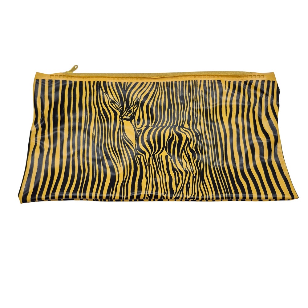 Pencil Pen Marker Pouch Case Vinyl Yellow Zebra Stripes Gazelle Vintage